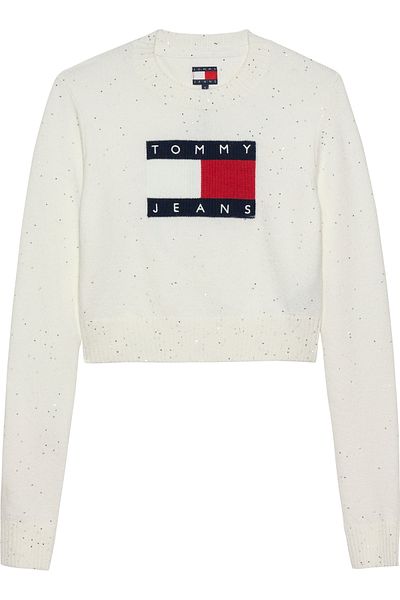 Tommy Hilfiger Women Ancient White Tjw Sparkle Flag Sweater