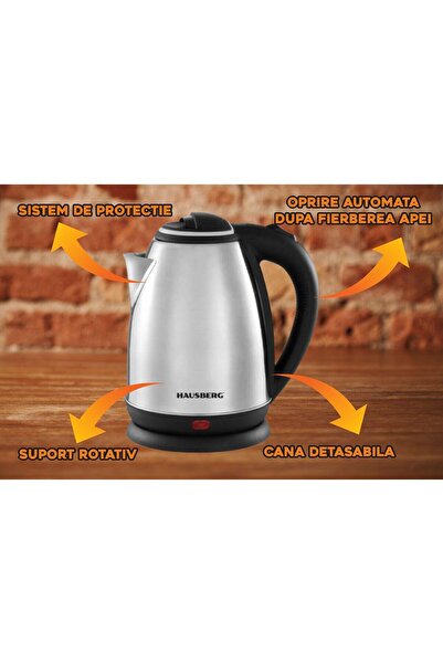Hausberg Cana fierbator inox HB-3615, 1500 W, 1.8 L, suport rotativ, sistem de protectie