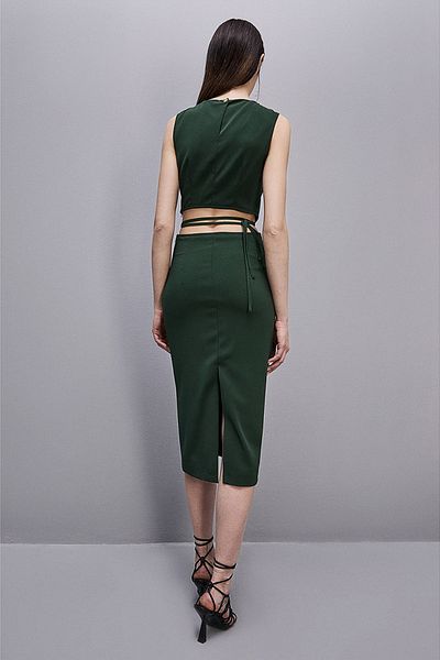 Patrizia Pepe ROCHIE ELASTICĂ CU GULER ROTUND - PATRIZIA PEPE - VERDE ÎNCHIS, 46