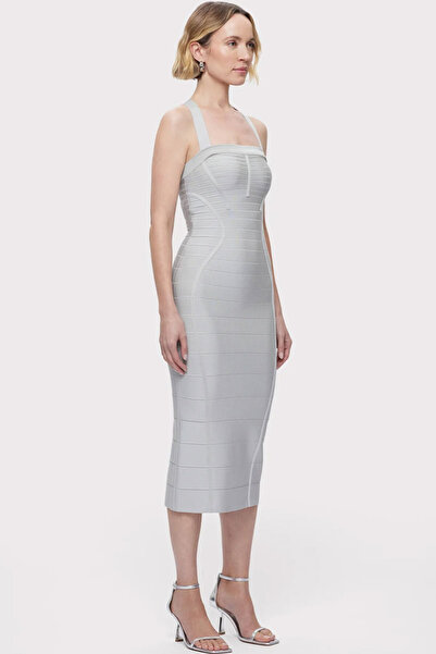Herve Leger CROSS BACK BANDAGE MIDI DRESS - HERVE LEGER - GREY, M
