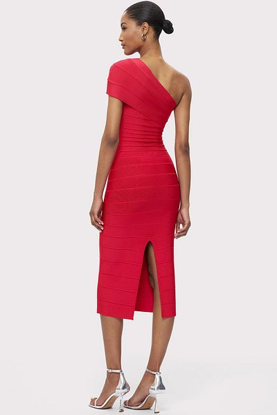Herve Leger ROCHIE BANDAJ ICON CU UN SINGUR UMĂR - HERVE LEGER - L, ROȘU