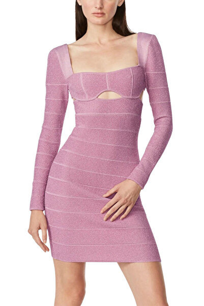 Herve Leger ROCHIE MINI DIN CUARȚ METALIC - HERVE LEGER - ROZ, S