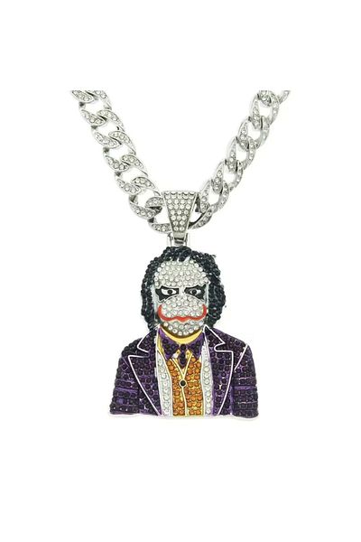 Tessero Lant model Cuban Chain cu pandantiv Hip Hop avatar Joker, pietre zirconiu, placat cu aur 18K, unisex