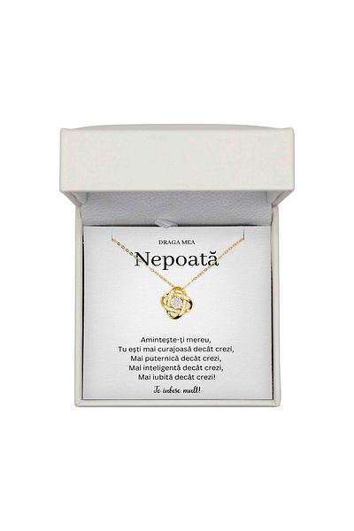 The Jewel Heart Colier Cadou pentru Nepoată – Argint 925 Placat cu Aur 14K, Cu Mesaj și Cutie LED