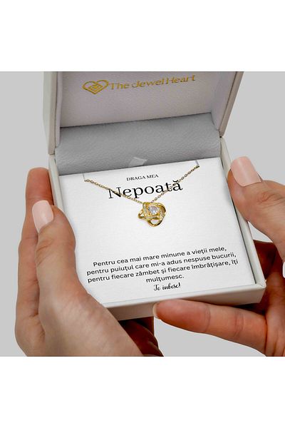 The Jewel Heart Colier Cu Mesaj Pentru Nepoată – Argint 925 Placat Cu Aur 14K, Ambalat În Cutie Cadou Cu LED