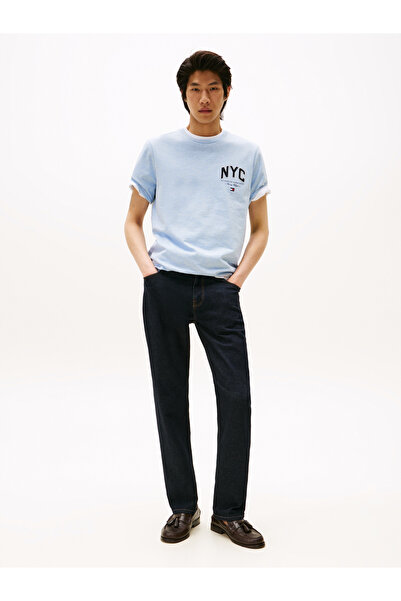 Tommy Hilfiger Men Heathered Blue Logo Short Sleeve T-Shirt