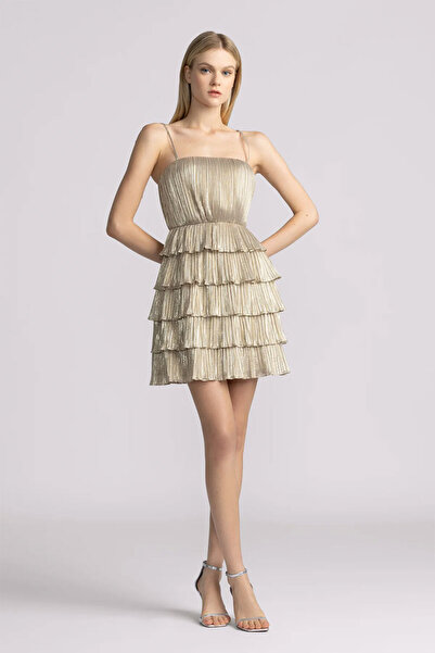 ZAC POSEN Rochie mini plisată metalică - - Auriu, 36