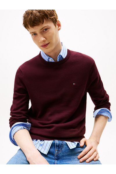 Tommy Hilfiger Men Deep Burgundy Essential Ssnl Cotton Sweater