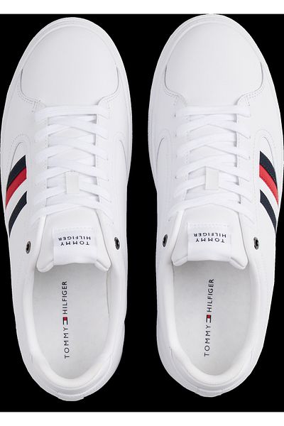 Tommy Hilfiger Men White Icon Court Stripes Low Top Sneakers