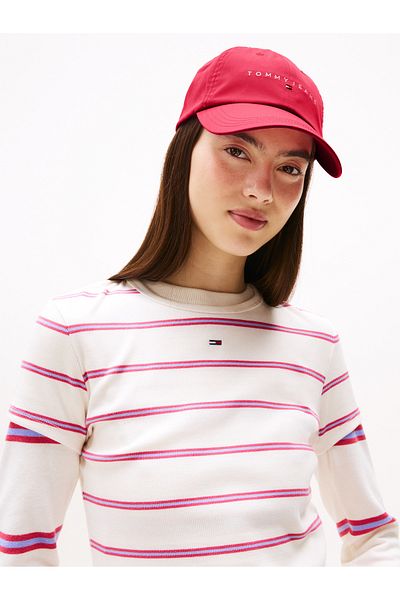 Tommy Hilfiger Women Vintage Cerise Linear Logo 6 Panel Cap