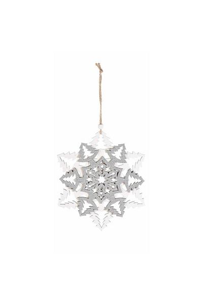 Decorer Hanging wooden decoration white silver Snowflake 16x18 cm
