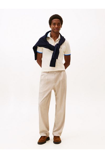 Tommy Hilfiger Men Ivory Petal Cuff Interest Slim Short Sleeve Polo T-Shirt