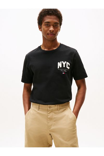 Tommy Hilfiger Men Black Script Nyc Short Sleeve T-Shirt