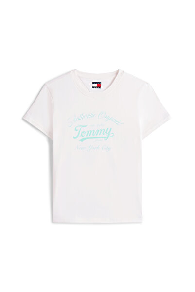 Tommy Hilfiger Women Ecru Regular Fit Essential Short Sleeve T-Shirt