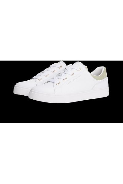 Tommy Hilfiger Women White & Earth Sage Casual Cupsole Low Top Sneakers