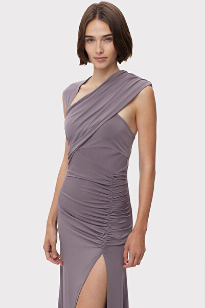 Herve Leger DRAPED RUCHED MATTE JERSEY DRESS - HERVE LEGER - GRAY, XS