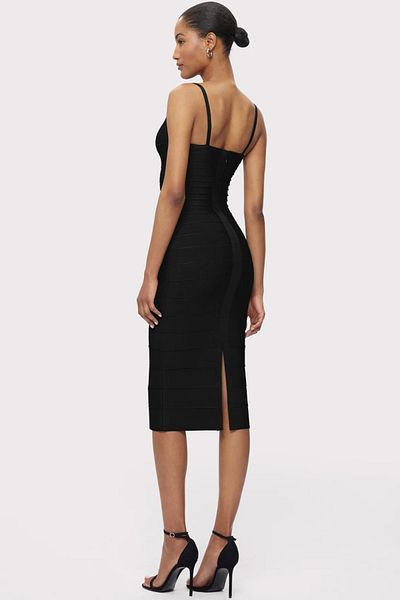 Herve Leger ROCHIE MIDI BANDAJ CU DECOLARE ȘI ARMATĂ - HERVE LEGER - L, NEGRU