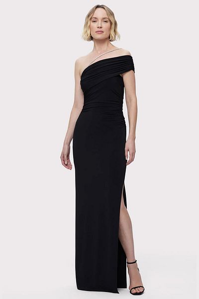 Herve Leger Rochie asimetrică din jerseu cu garnitură cu cristale - - Negru, S
