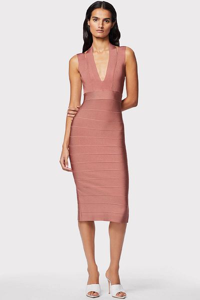 Herve Leger ROCHIE MIDI CU DECOUVRĂTURI - HERVE LEGER - ROZ, M