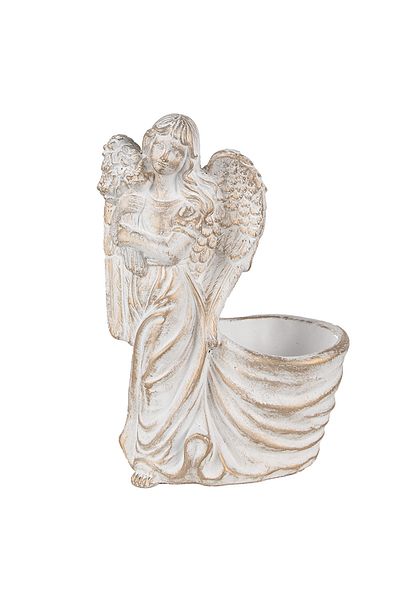 Clayre & Eef Angel Figurine with White and Gold Pot 22x13x30 cm