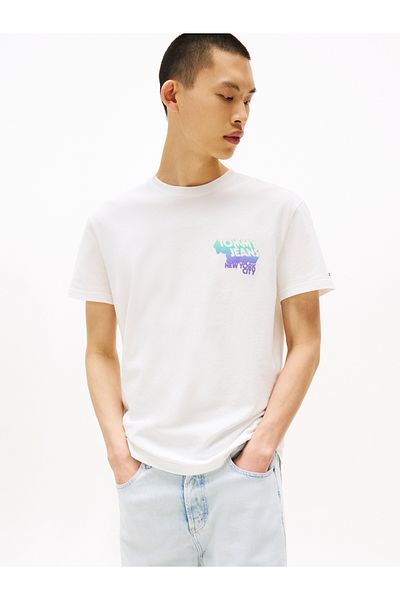 Tommy Hilfiger Tommy Hilfiger Men Ecru Regular Fit Stack Backprint Short Sleeve T-Shirt