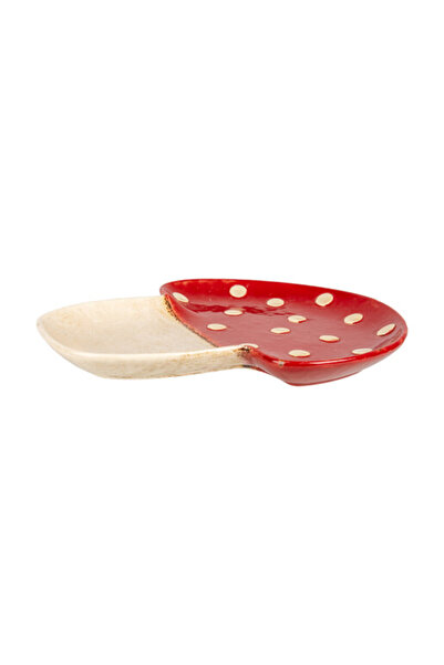 Clayre & Eef Ceramic Mushroom Plate Beige Red 23x26x3 cm