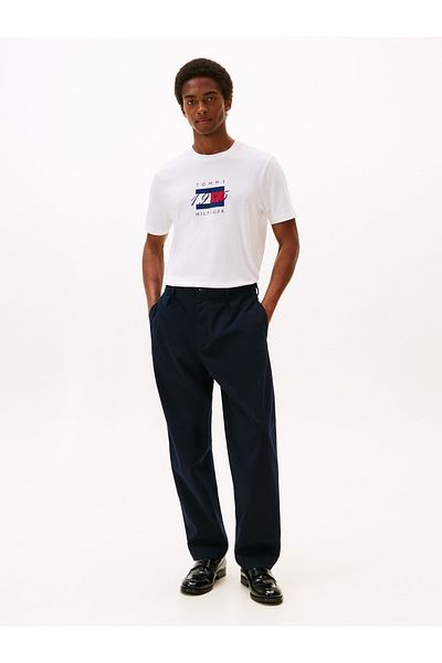 Tommy Hilfiger Men White Linear Flag Graphic Short Sleeve T-Shirt