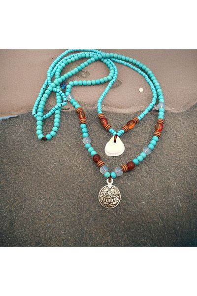 By G Tasarım Blue Natural Stone and Sand Beaded Necklace Set of 2