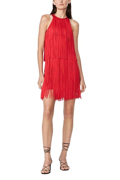 Herve Leger Rochie mini cu franjuri în straturi - - Roșu, M
