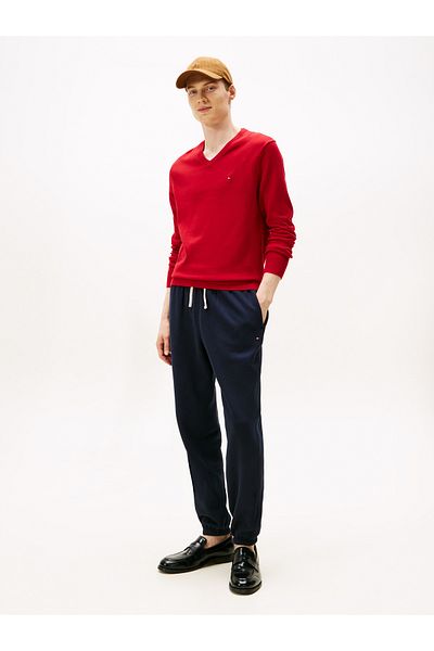 Tommy Hilfiger Men Medium Red Essential Cotton V-Neck Sweater