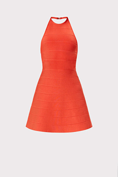 Herve Leger A-LINE HALTER MINI DRESS - HERVE LEGER - RED, S