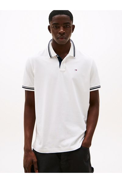 Tommy Hilfiger Tommy Hilfiger Men Ecru Reg Tipped Short Sleeve Polo T-Shirt