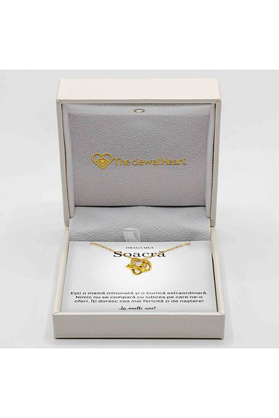 The Jewel Heart Colier Cadou pentru Soacră – Argint 925 Placat cu Aur 14K, Cu Mesaj și Cutie LED