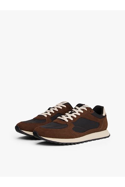 Tommy Hilfiger Men Black & Legacy Brown New Runner Eva Mix Low Top Sneakers