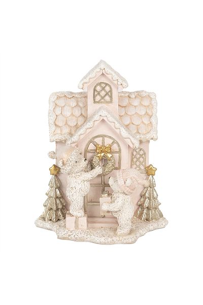 Clayre & Eef Pink gold polyresin gingerbread house with led 15x10x18 cm