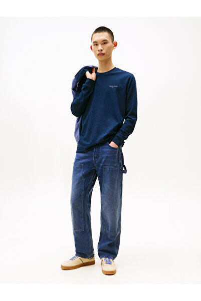 Tommy Hilfiger تي شيرت تومي هيلفيغر رجالي بقصّة عادية وأكمام طويلة باللون الأزرق الداكن