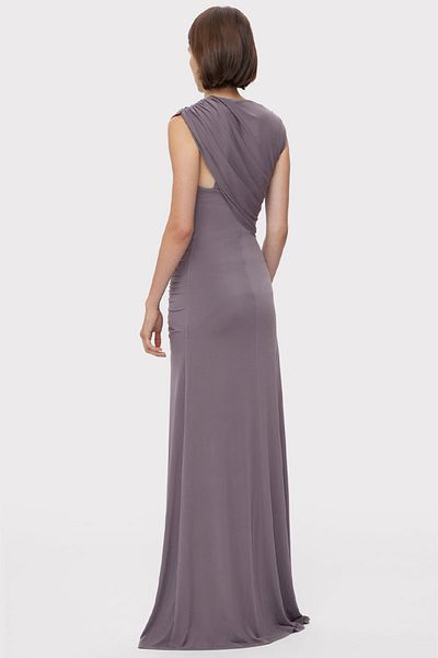 Herve Leger ROCHIE DIN JERSEY MAT CU DRAPAJ ȘI VOLAN - HERVE LEGER - GRI, XS