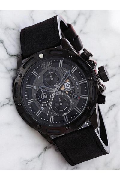 T5 Saat T5 Men's Wrist Watch - Black Leather Strap, Chronograph & Calendar, Waterproof Design