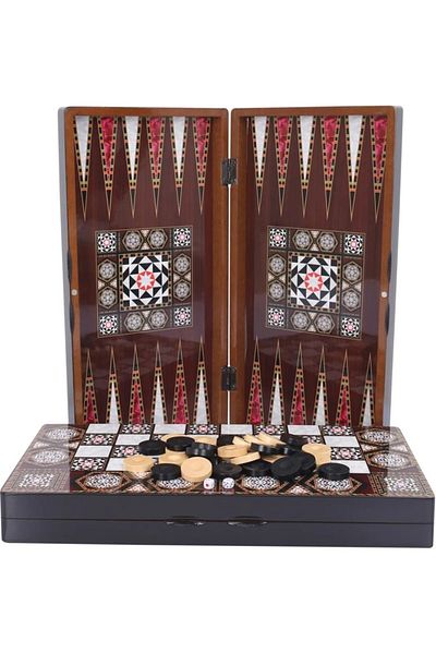 E orient Wooden Sequin Pearlescent Backgammon Set Varnished Backgammon Large Size Boxed