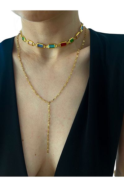 Hoop jewelery Colorful Stone Chain ​​Choker Necklace