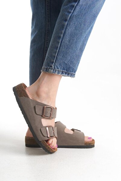 bronze ayakkabı شبشب مينك للجنسين بإبزيم مزدوج ونعل فلين، شبشب مريح للاستخدام...