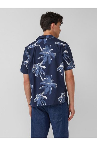 s.Oliver Men's shirt with palm tree print, Regular fit, Dark navy