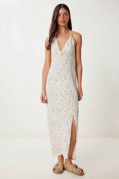 Lovelyİstanbul Rochie de vară din viscoză cu model CREAM LHF0031