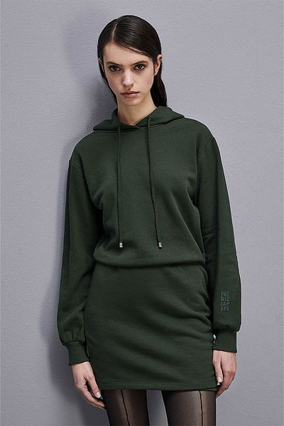 Patrizia Pepe HOODIE DRESS - PATRIZIA PEPE - DARK GREEN, M