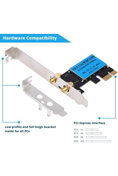 BiXXBi Placă de rețea PCI-E WiFi 5 Dual-Band 1200 Mbps cu antene externe