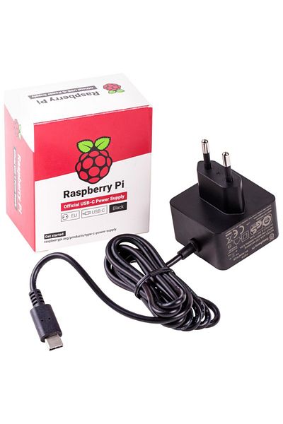 Raspberry Pi Sursă de alimentare oficială Raspberry Pi 4 Model B - neagră cu conector USB-C și ștecher UE