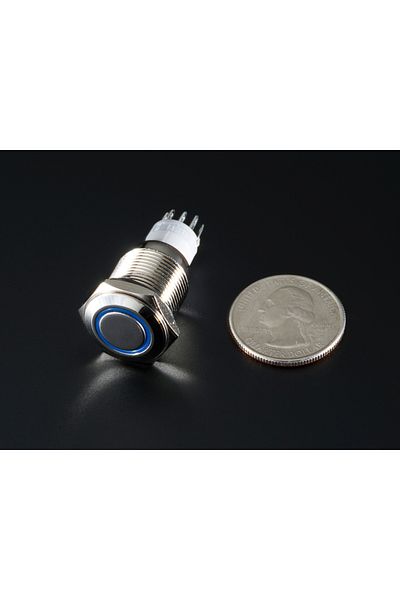 Adafruit Blue metal push button with weather protection - 16mm