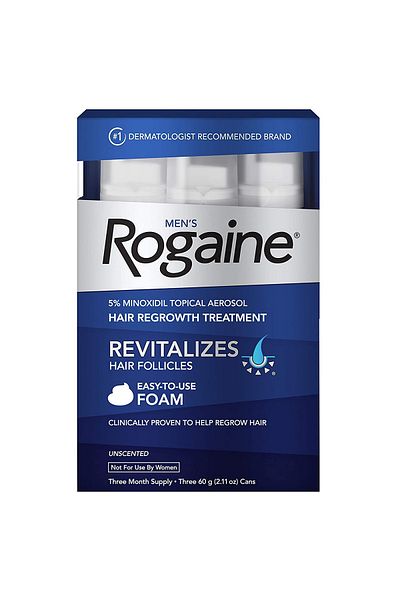 Rogaine Set spumă, Rogaine, împotriva căderii părului, Minoxidil 5%, tratament 3 luni, 3 flacoane x 60 ml