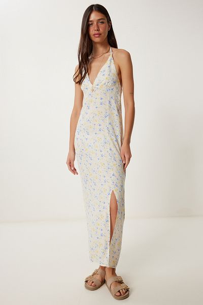 Lovelyİstanbul Rochie de vară din viscoză cu model CREAM LHF0031