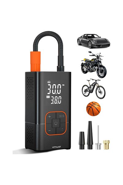 Vittalist Smart Electric Pump, Multifunctional, for Car, Motorcycle and Bicycle Tires, Mattresses, and Balls